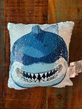 Mermaid Sequin Shark Throw Pillow - Blue